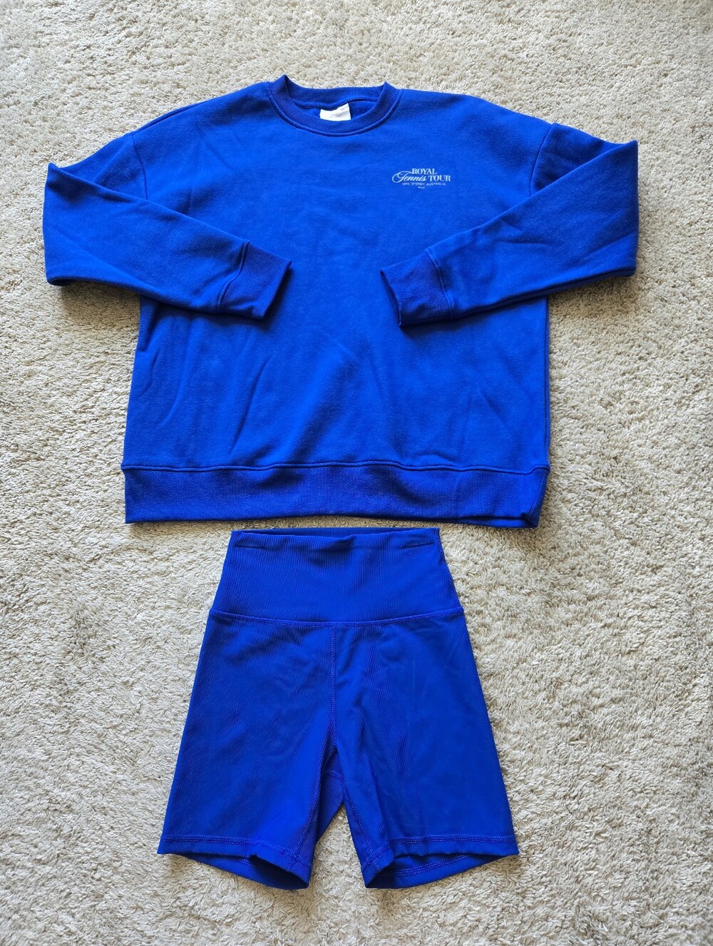 Wilo The Label Crewneck Sweatshirt And Shorts Womens XS Cobalt Tennis